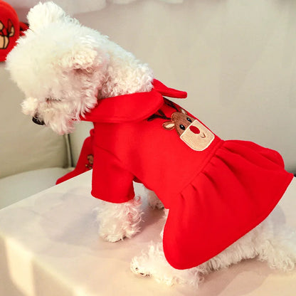 2024 New Christmas Elk Dog Clothes Winter Warm Thicken Knitted Sweater Dress for Small Dogs Girl, York Puppy Costume Pet Apparel