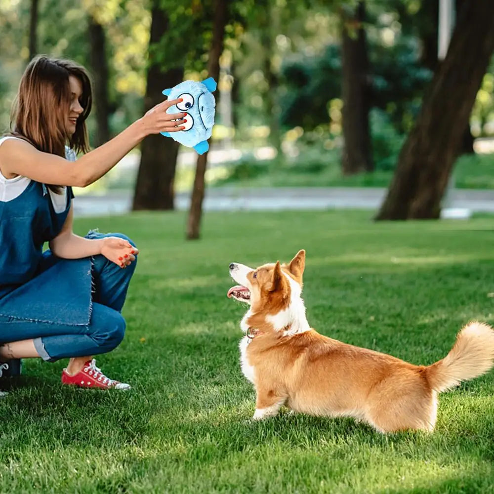 Dog Plush Toy Squeaky Bouncing Puppy Teething Balls Interactive Stuffed Bite Toys With 3 Batteries For Cats Pets Calming Fetch