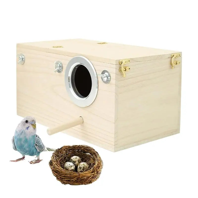 Parakeet Nest Box Wood Parrot Nesting Breeding House Nesting Boxes for Birds with Perch Stand Bird Cage Mating Box for Budgie