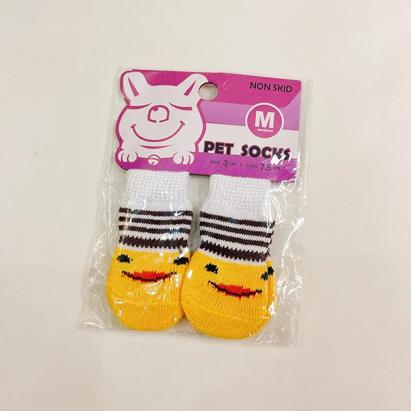 Outdoor Cartoon Shoes for Small Dogs 4pcs/Set Winter Cotton Knit Socks French Bulldog Foot Protector Anti-Slip Pet Accessories
