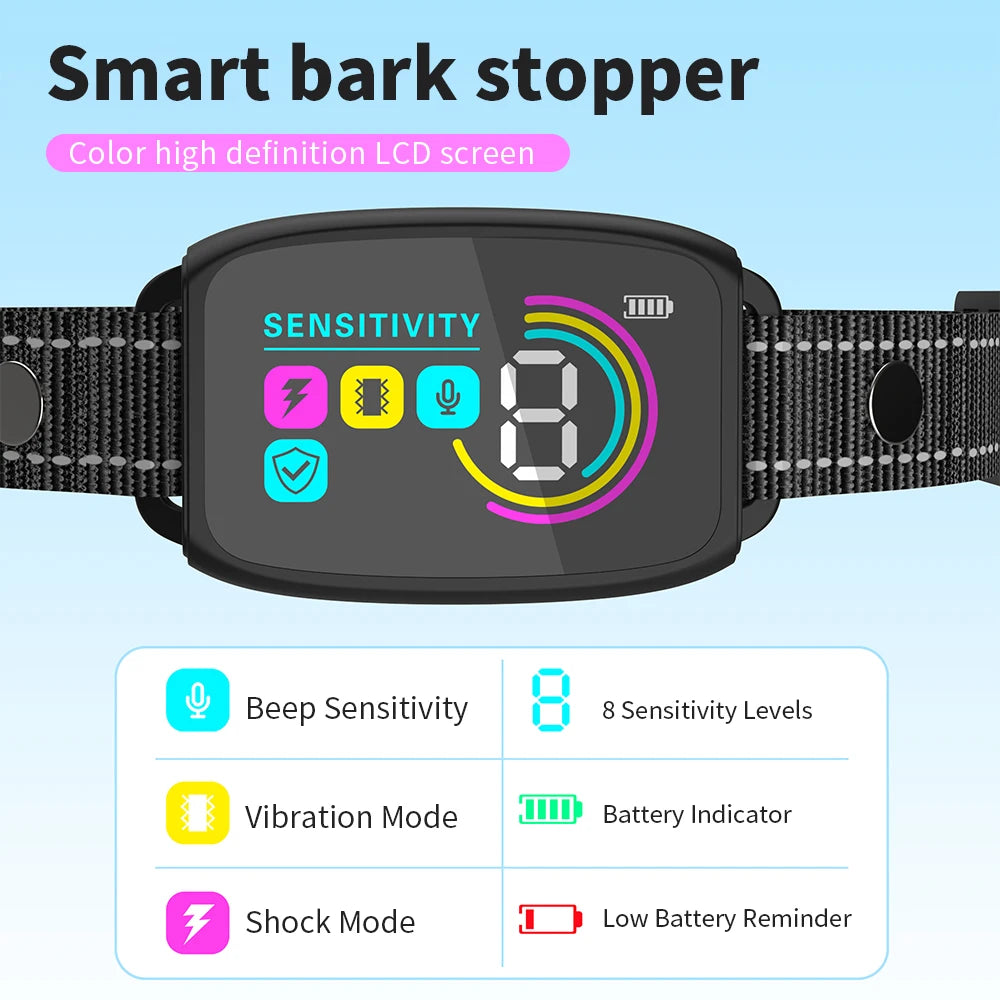 Automatic Dogs Training Collar Ultrasonic Pet Dog Anti Barking Stop Barking Vibration Anti Bark Waterproof Collar Devices Type-C