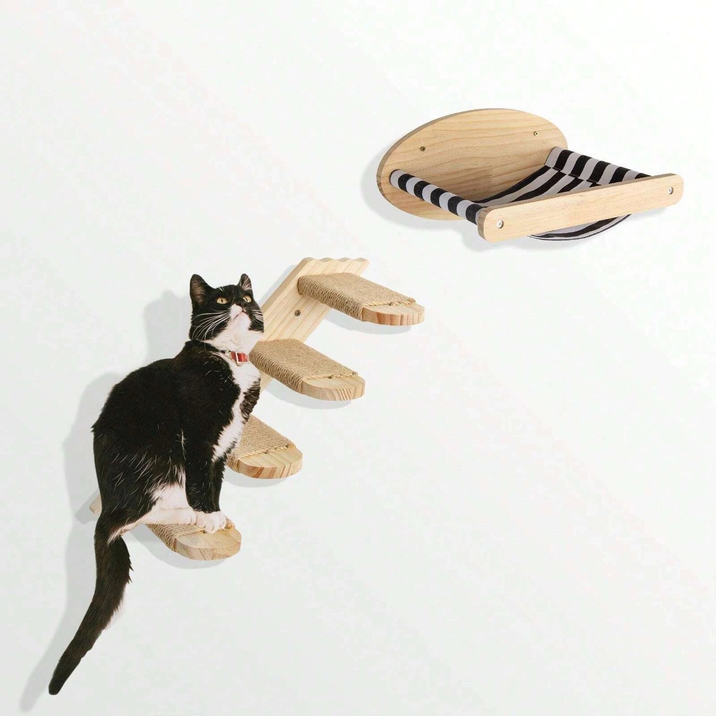 Wall Mounted Cat Shelves Wood Cat Lookout Climbing Shelf Kitten Wall Climbing Tree Furniture Four Step Stair Indoor Cat Hammock