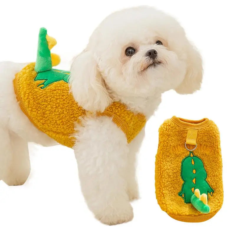 Dog Plush Vest Pullover Warm Dog Coat With Harness Ring Sleeveless Cold Weather Pet Apparel Cozy Snow Vest For Small Dogs Cats