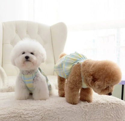 Layered Fancy Dress for Dogs Summer Vest One Piece Puppy Spring Clothes Chihuahua Light Purple Plaid Long Pet Skirt Cat Clothing