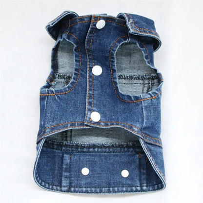 Dark Washed Dog Denim Jacket for Small Medium Dogs, Puppy Sleeveless Jeans Coat with D Ring Chihuahua Yorkie Clothes Pet Apparel