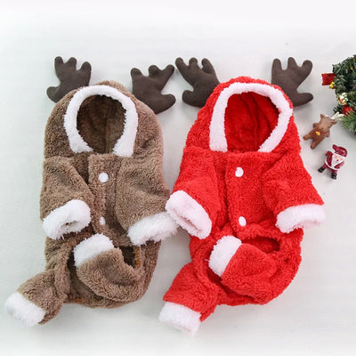 Christmas Dog Clothes Soft Dog Jumpsuit David's Deer Fleece Dog Coat Chihuahua Pug Winter Warm Clothing Xmas New Year Dog Outfit