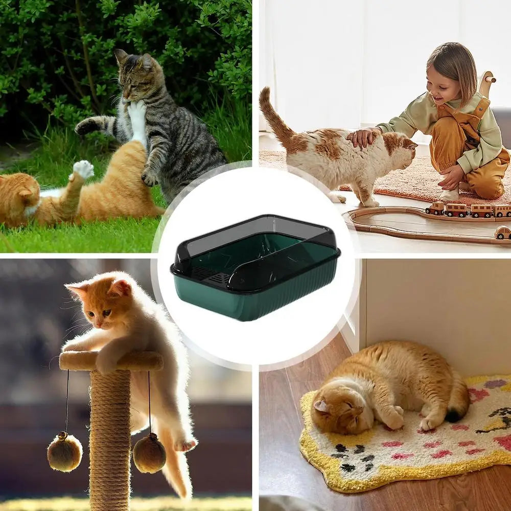 Cat Litter Box Large Pet Litter Box with Scatter Shield Open Top Pet Toilet High Sided Cat Poop Box Pet Cleaning Boxes