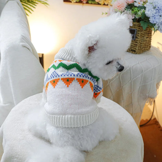Fair Isle Colorized Pet Dog Sweater Warm Winter Wool Knitting Sweatshirt for Puppy New Year Outdoor Unisex Overalls Pet Clothing