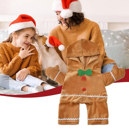 Gingerbread Man Dog Costume Soft Puppy Costume Hoodie Christmas Puppy Gingerbread Transformation Clothes For Cats Dogs