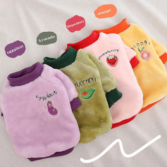 Pet Dog Clothes Warm Fleece Cute Fruit Print Coat Small Medium Cat Shirt Jacket Autumn Puppy Sweater Hoodie Chihuahua Yorkies
