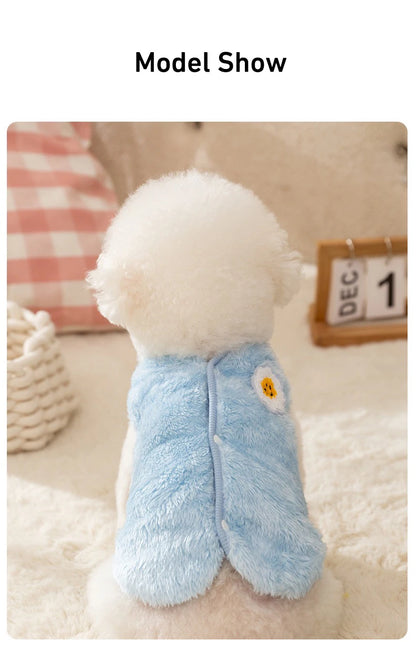 Solid Pink Fluffy Pet Dog Winter Clothes Flower Decorate Breathable Warm Cat Overalls Unisex Yorkshire Autumn Small Puppy Vests
