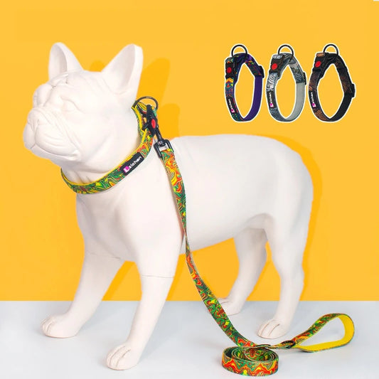 Adjustable Pet Dog Collars Color Graffiti Soft Cotton Leash Accessories Walking Exercise Safety French Bulldog Puppy Chain