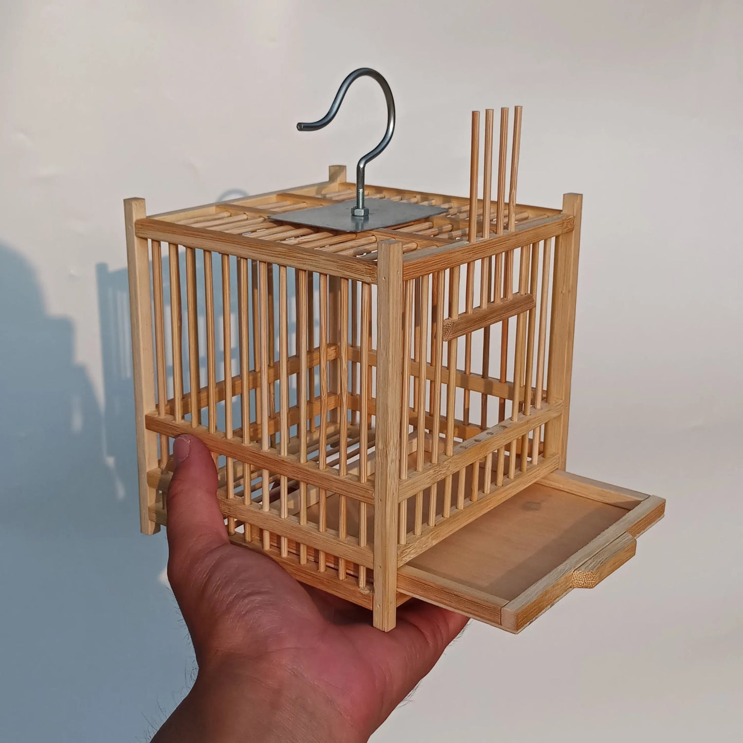Grasshopper Cage, Bamboo Single Grid, Pure Handmade Bamboo Woven Cage, Classic Insect Crawling Tool with Drawer