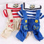 Anchor Navy Costume Dog Jumpsuit for Small Dogs, Puppy Stripe Shirt with Pants Overalls Seaman Outfits Autumn Chihuahua Clothes