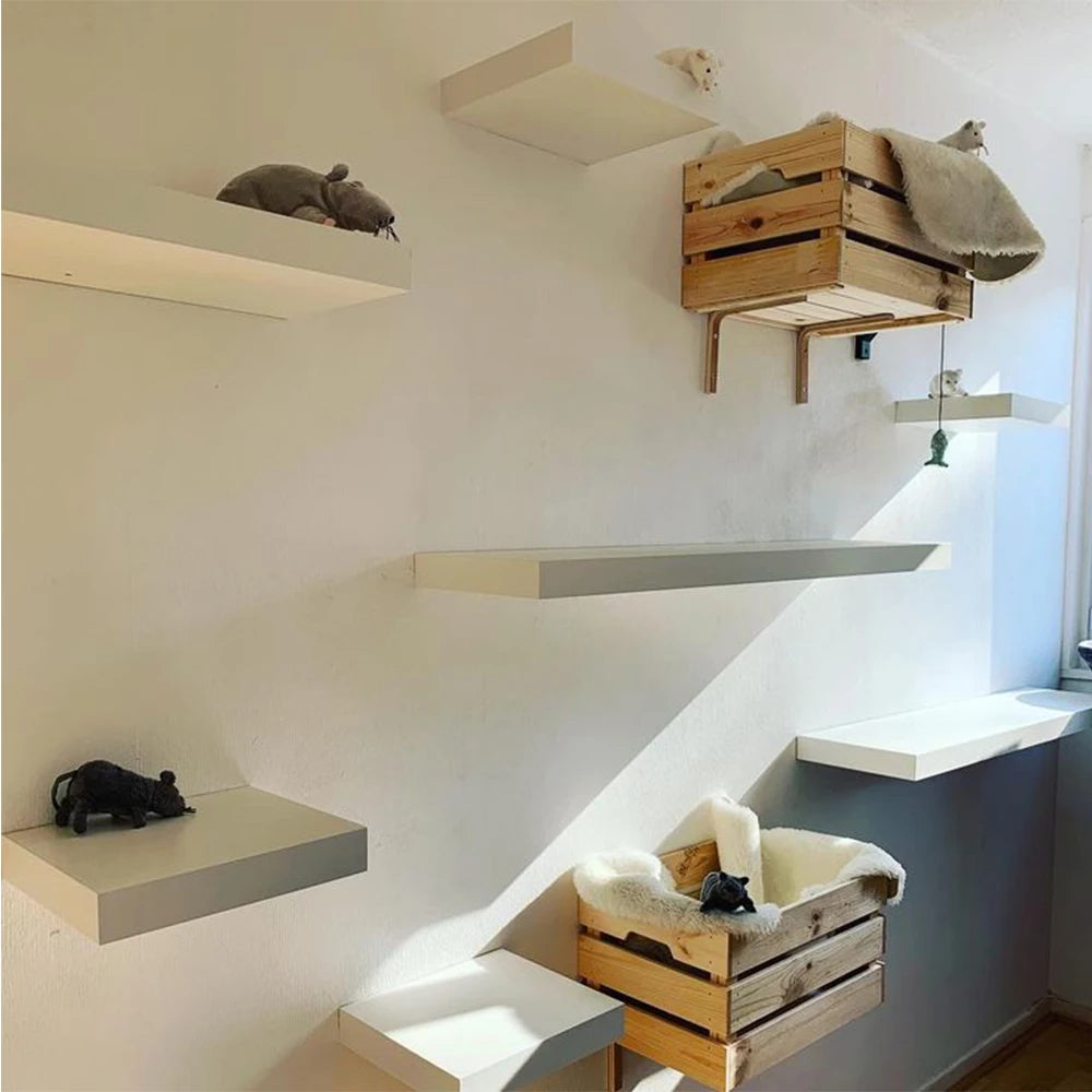 Cat Mounted Climbing Wall Cat Hammock & Cat Climbing Ladder Cat House Cat Shelf Sisal Nest for Kitten Playing & Rest Pet Toys