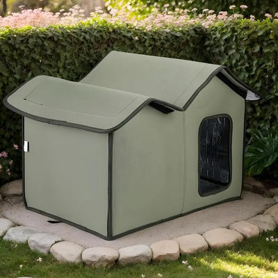 Cat Outdoor House Large Insulated Cat Shelter Waterproof Weatherproof Pet House With Transparent Door Washable Cat Hut For Pets