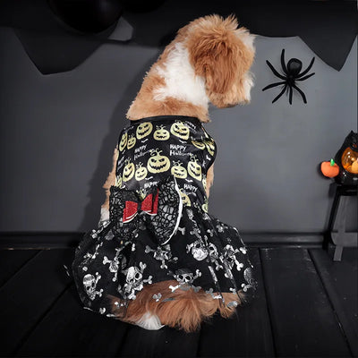 Halloween Dog Dress Pumpkin Pattern Bowknot Funny Skirt Chihuahua Bichon Dog Dresses Festival Puppy Costume Pet Cat Dog Clothes