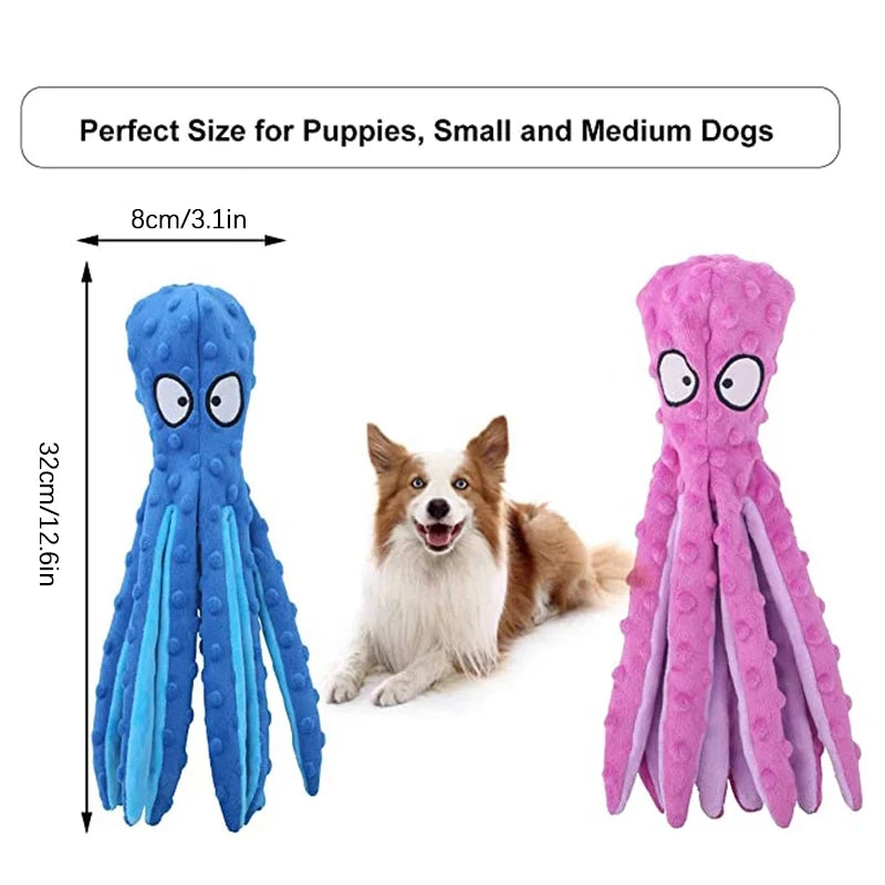 Dog Squeaky Toys Octopus - No Stuffing Crinkle Plush Dog Toys for Puppy Teething, Durable Interactive Dog Chew Toys for Small, M
