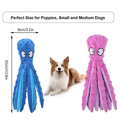 Dog Squeaky Toys Octopus - No Stuffing Crinkle Plush Dog Toys for Puppy Teething, Durable Interactive Dog Chew Toys for Small, M