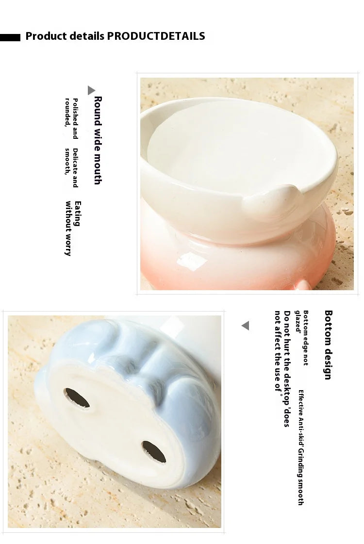 Cat Bowl Ceramic High Foot Diagonal Mouth Neck Protection Cat Food Bowl Large Diameter Drinking Bowl Anti Overturning Cat Food B