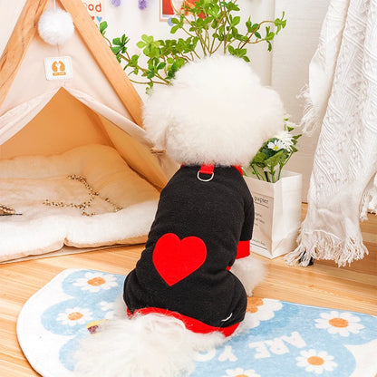Heart Pattern Dog Pajamas for Small Dogs,Warm Fleece Dog Jumpsuit Yorkie Puppy Onesie 2024 New Autumn Winter Clothes Pet Apparel