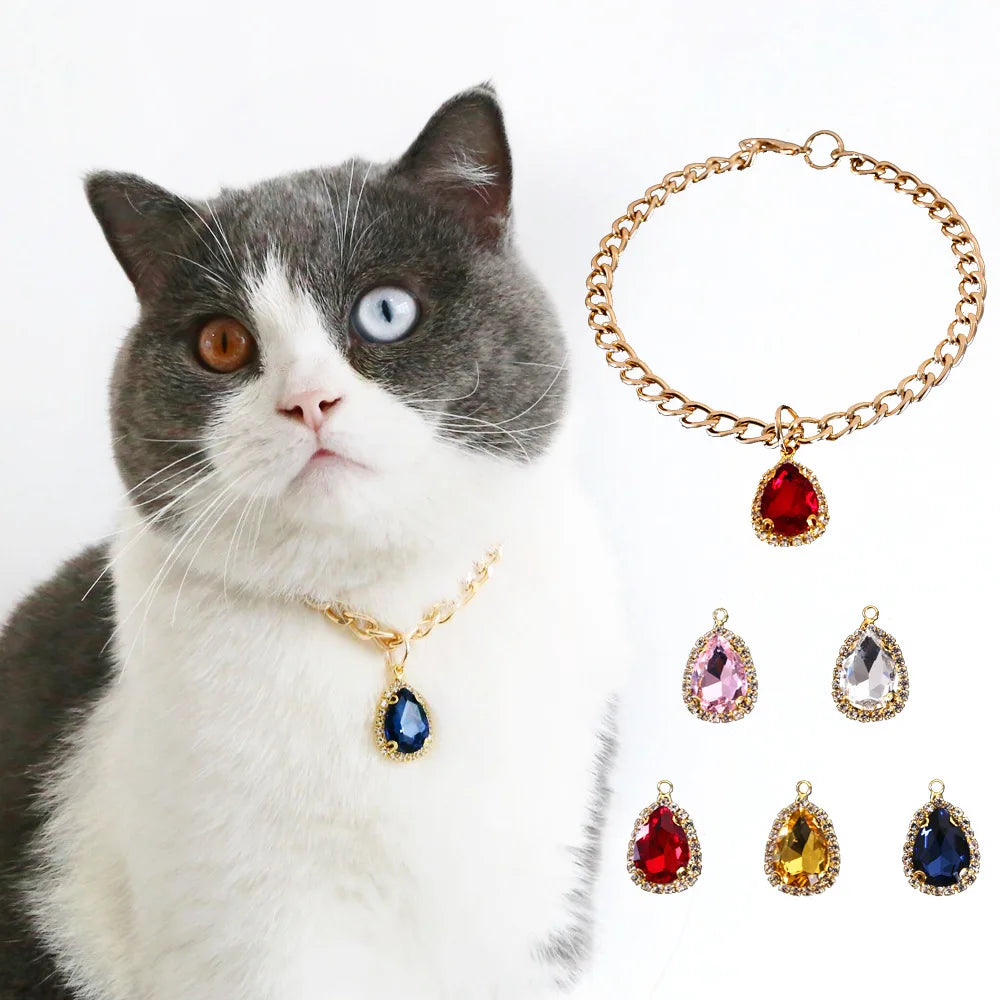 Cat Collar Dog Princess Love Cat Necklace Handmade Birthday Party Necklace Cat Accessories Pet Puppy Crystal Diamond Pendant