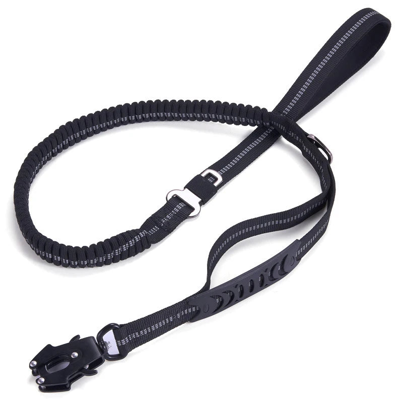 Tactical Retractable Dog Leash, Reflective Shock Absorbing, Quick Release Clip Double Handle with Car Seatbelt, for Large Dogs