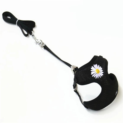 Nylon Dog Harness and Leash Set for Small Medium Dogs, Adjustable Daisy Embroidery Puppy Mesh Vest Harness Pet Accessories