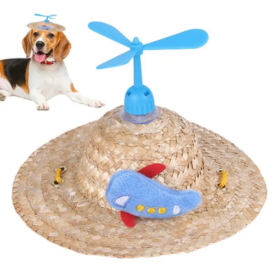 Hats for Cats Cute Woven Caps with Propeller for Dogs Puppy Sun Bucket Caps Small Dog Sombrero Hat Mexican Party Photo Prop