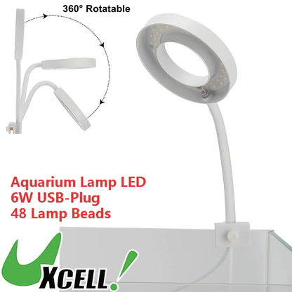 UXCELL Aquarium Lamp LED 6W USB-Plug Light 360° Rotate 3 lighting Color 48 Lamp Beads Aquarium Lamp Clip-on Lamp For Fish Tank