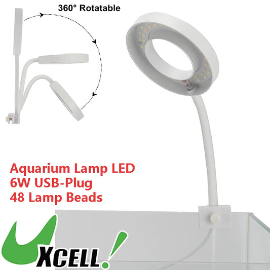 UXCELL Aquarium Lamp LED 6W USB-Plug Light 360° Rotate 3 lighting Color 48 Lamp Beads Aquarium Lamp Clip-on Lamp For Fish Tank