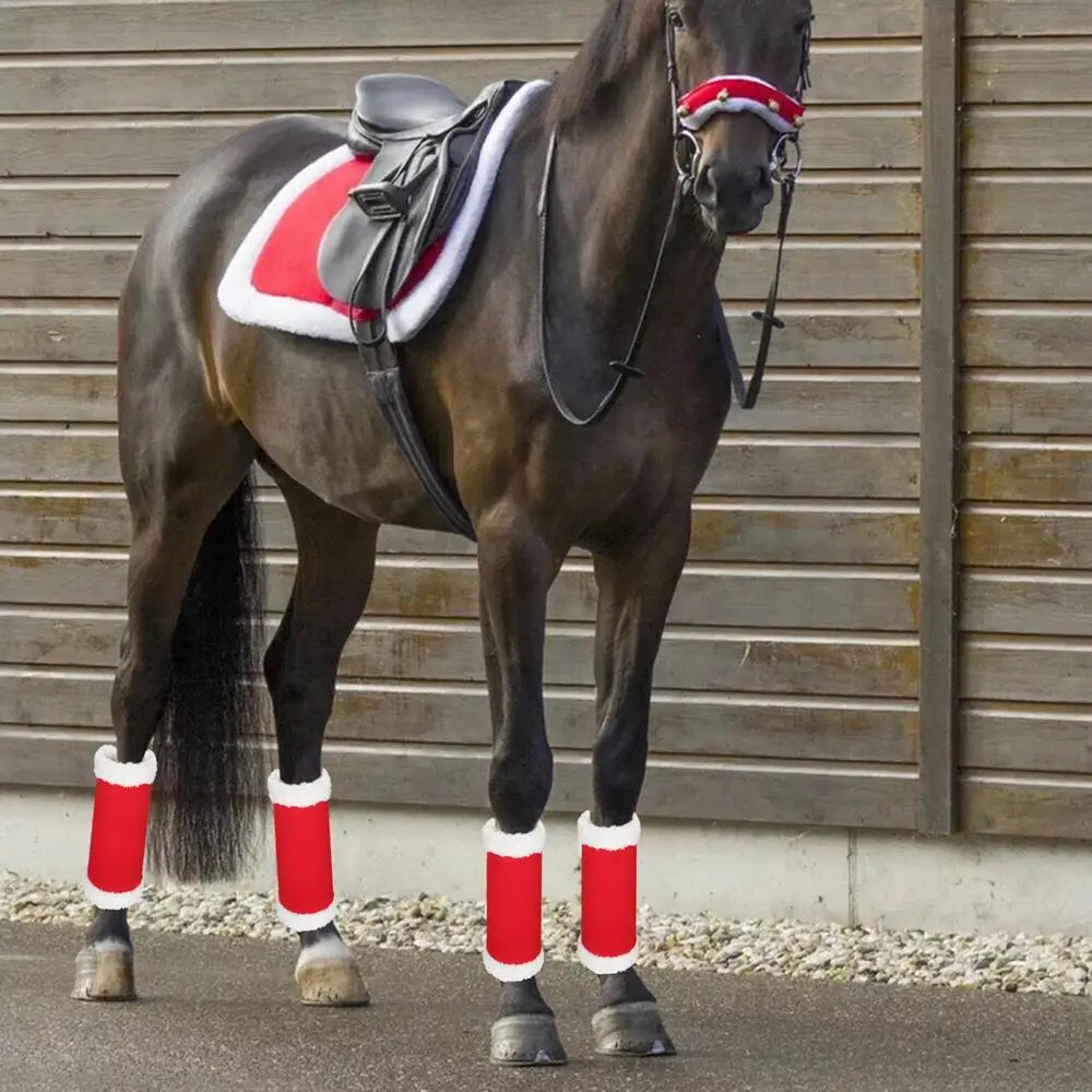 Red Santa Horse Leg Wraps Red Horse Leg Wraps Faux Fur Standing Wraps For Horses Christmas Horse Leggings With Bubble Velvet