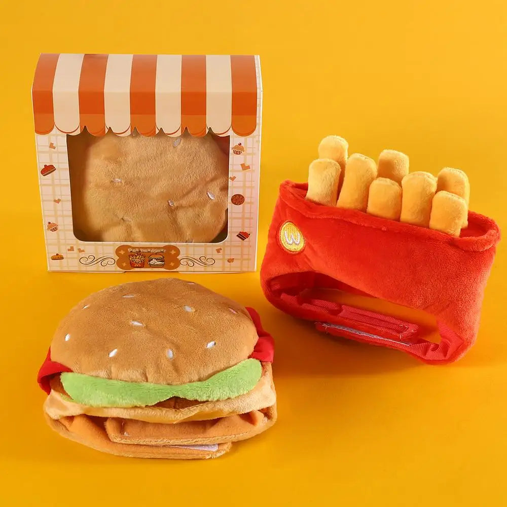 Cat Hats Halloween Dog Funny Cosplay Costume Hamburger Hats Burger-Shaped Puppy Costume Accessory Headwear for Cats Dogs Puppy