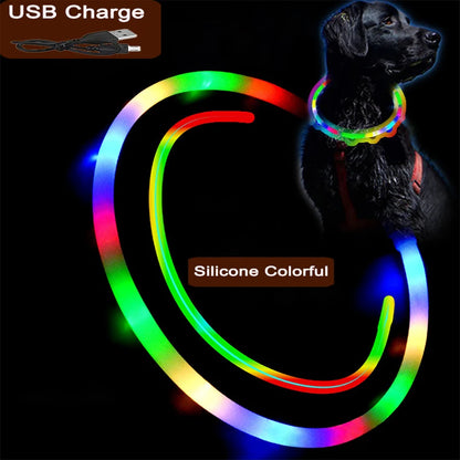 4 Modes Dog Luminou Charge Collar Led Usb Cat Silicone Colorful Collar Detachable Night Glow Pet Loss Prevention Dog Accessories