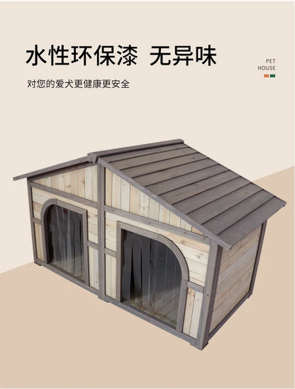 Solid wood dog house dog villa wooden kennel waterproof and rainproof outdoor large kennel dog house type pet
