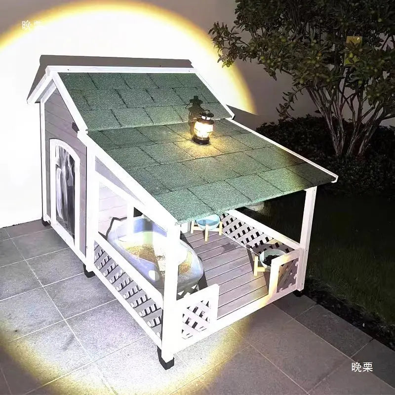 Outdoor Dog House Rainproof Courtyard Dog Villa Medium Kennel Shed Wooden Outdoor Rural Dog House
