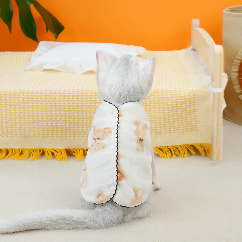Leisure Pet Cat Clothes Winter Warm Sweatshirt Soft Cozy Cat Costume Kitten Cardigan Puppy Vest Small Dog Jacket Ropa Para Gatos