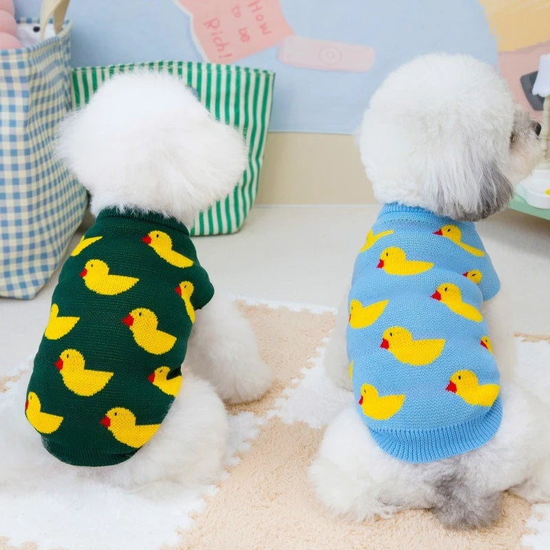 Cartoon Ducks Wool Sweaters for Small Medium Dogs Winter Warm Cat Clothing French Bulldog New Year Christmas Pet Cat Overalls