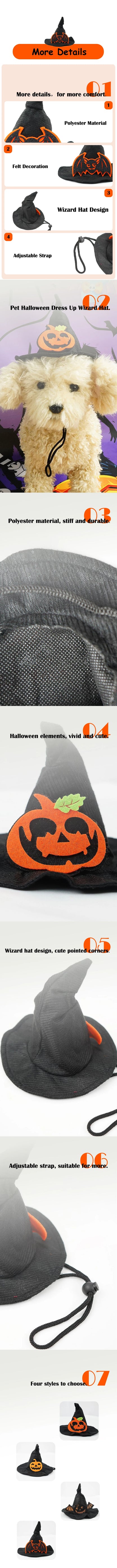 Wizard Hat for Pet Dogs Soft Polyester Lightweight Halloween Cosplay Chihuahua Cat Accessories Animal Pumpkin Bat Pet Products