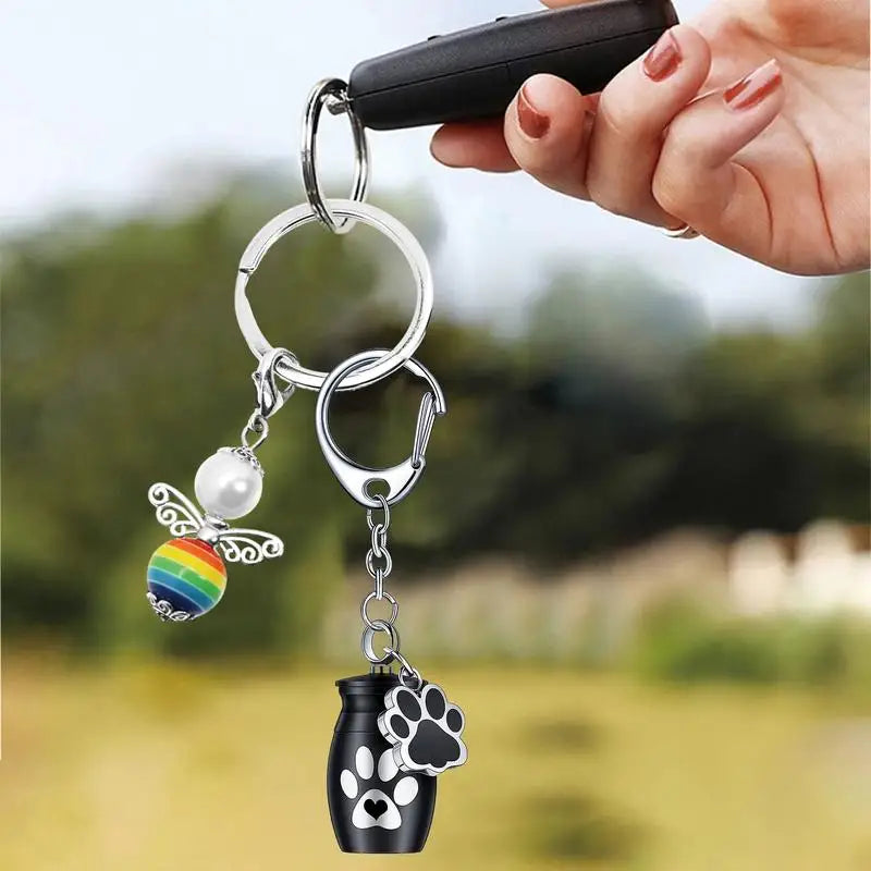 Pets Urn Keychain Paw Print Keyring Cremation Ashes Pendant Cat Cremation Jewelry Pendant Dog Paw Print Keepsake for Cats Dogs