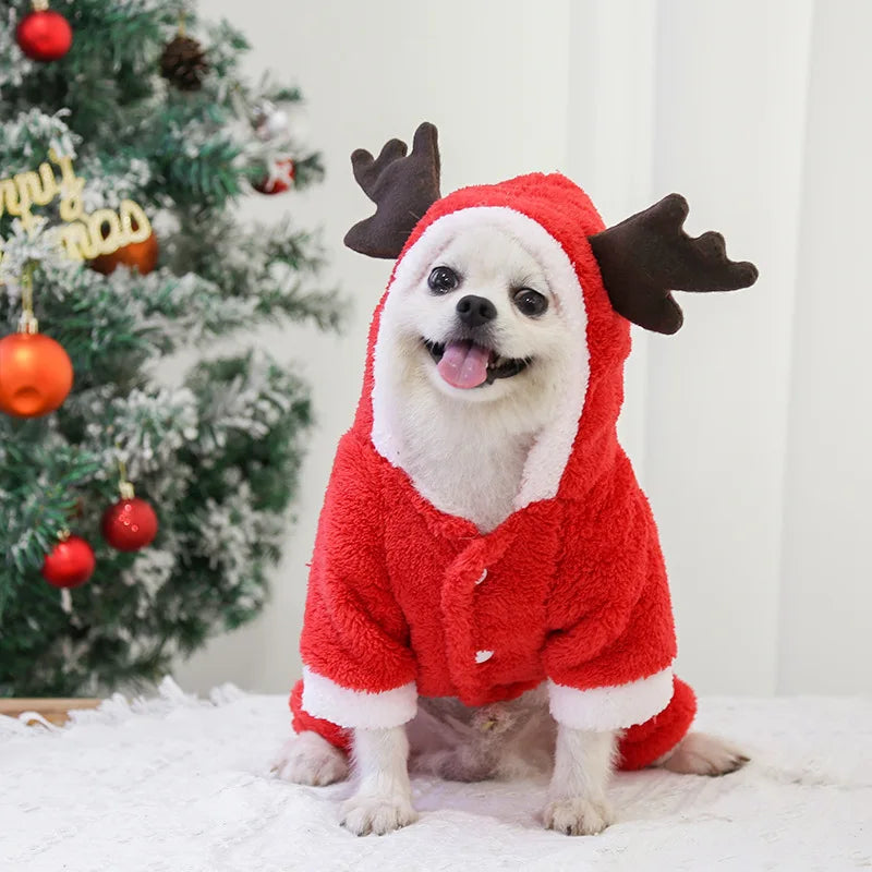 Christmas Dog Clothes Soft Dog Jumpsuit David's Deer Fleece Dog Coat Chihuahua Pug Winter Warm Clothing Xmas New Year Dog Outfit