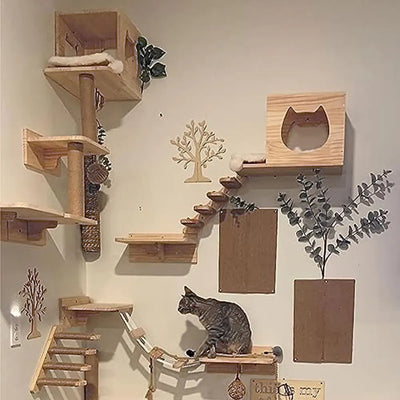 1 Piece Cat Tree Wall Mounted Furniture Scratcher Shelves Cat House Cat Big Platform and Scratching Post for Kitten Playing