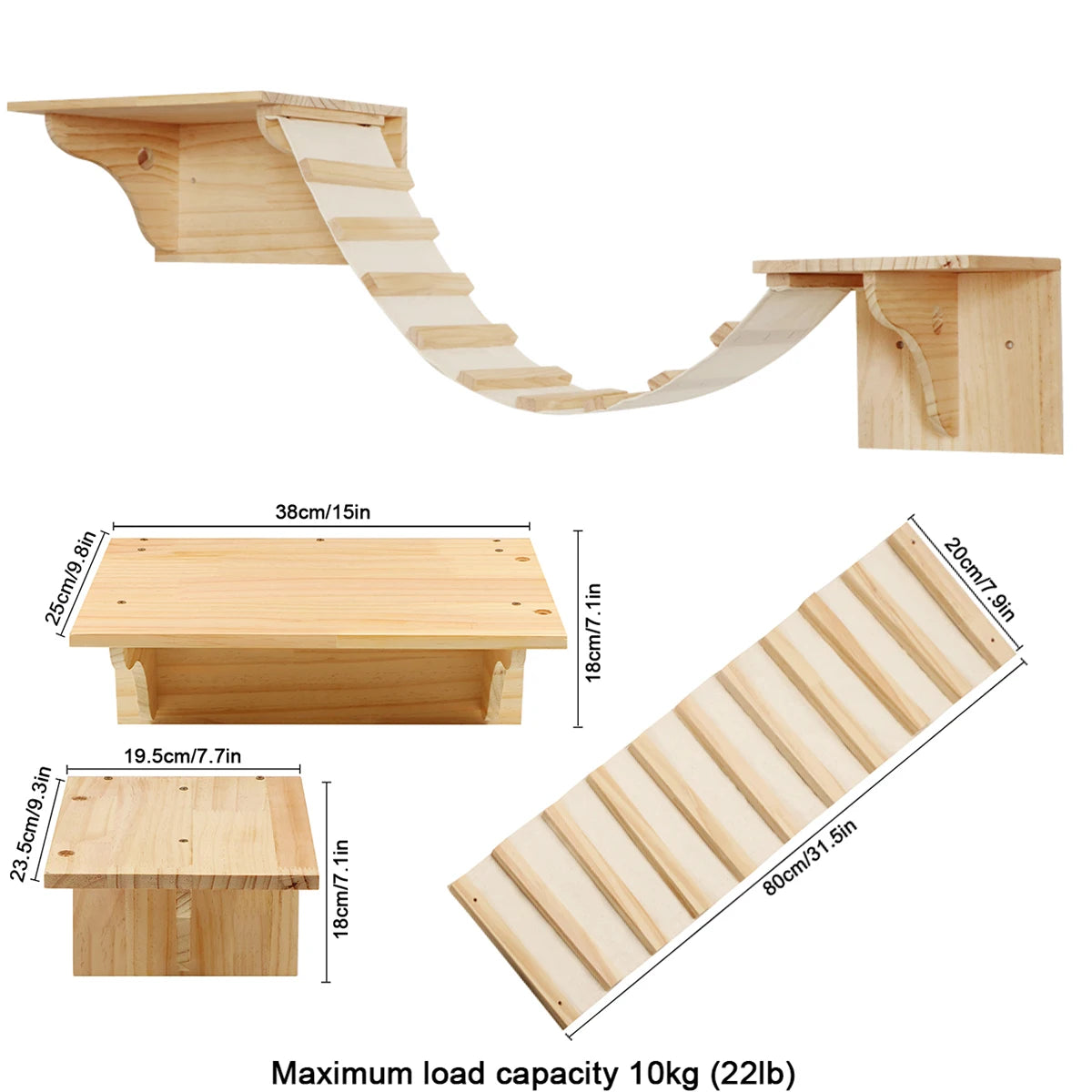 Cat Bridge Cat Tree Climbing Shelves Wooden Furniture Rope Net Design Suitable for Kitten to Play and Exercise Climbing Wall