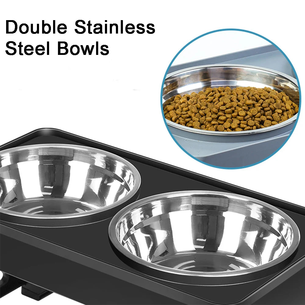 Elevated Dog Feeder Dogs Bowls Adjustable Raised Stand with Double Stainless Steel Food Water Bowls for Small Medium Large Dogs