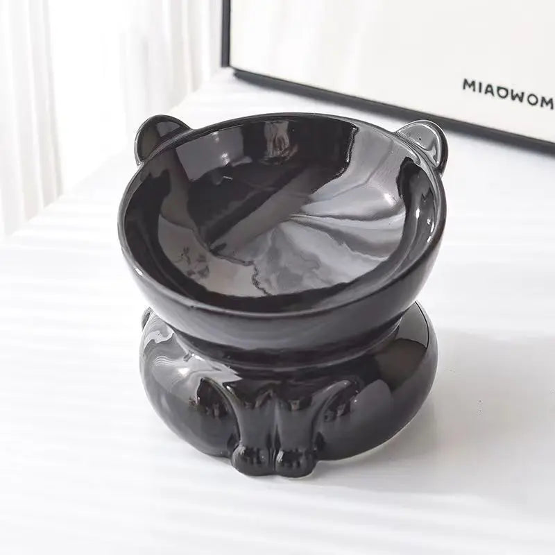 Cat Bowl Ceramic High Foot Diagonal Mouth Neck Protection Cat Food Bowl Large Diameter Drinking Bowl Anti Overturning Cat Food B