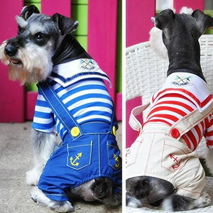 Anchor Navy Costume Dog Jumpsuit for Small Dogs, Puppy Stripe Shirt with Pants Overalls Seaman Outfits Autumn Chihuahua Clothes