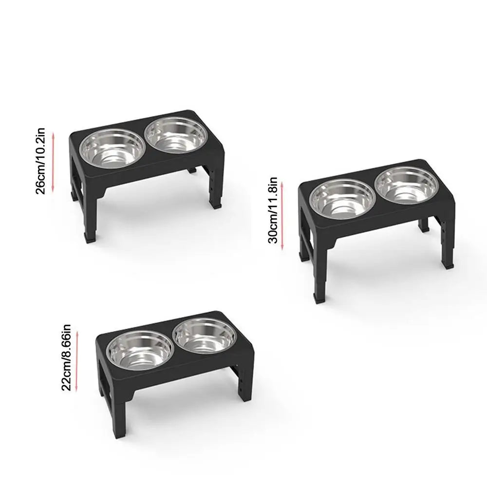 Elevated Stainless Steel Pet Feeding Bowls Height Adjustable Dog Bowl with Stand Cat Bowls Food Water Set with Two Bowls