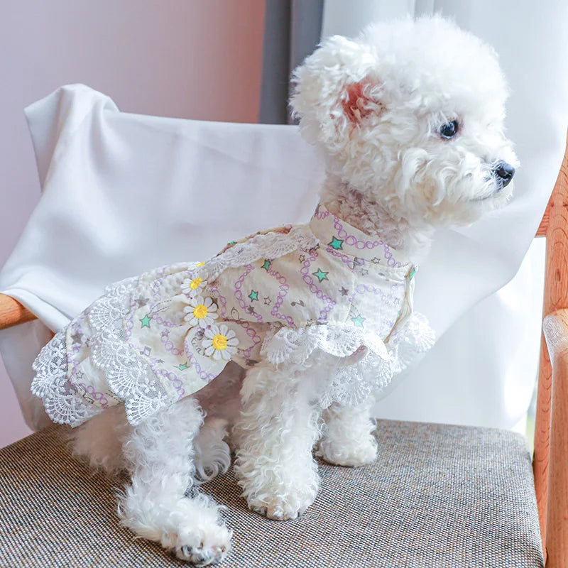 Cute Floral Puppy Dog Cat Princess Lace Dress Skirt Summer Pet Dresses for Small Dogs Poodle Pomeranian mascotas Clothes vestido