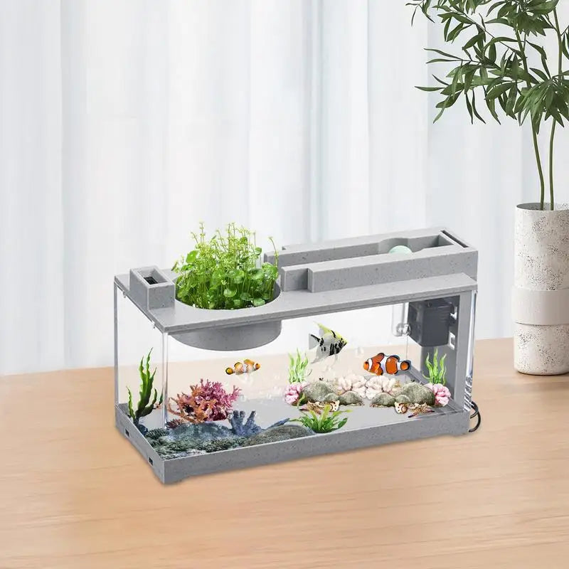 Desk Aquarium Glass Aquarium Modern Silent Desktop Fish Tank With Air Pump For Seaweed Small Corals Betta Fish Shrimp Goldfish