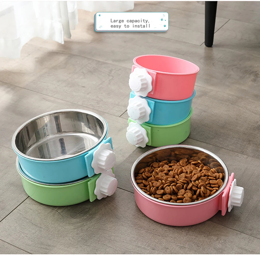 Pet Bowl Can Hang Stationary Dog Cage Bowls Stainless Steel Dog Cat Hanging Bowls Feeding Container for Small Dogs Accessorie